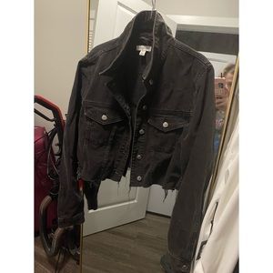 Topshop Distressed Black Cropped Denim Jacket